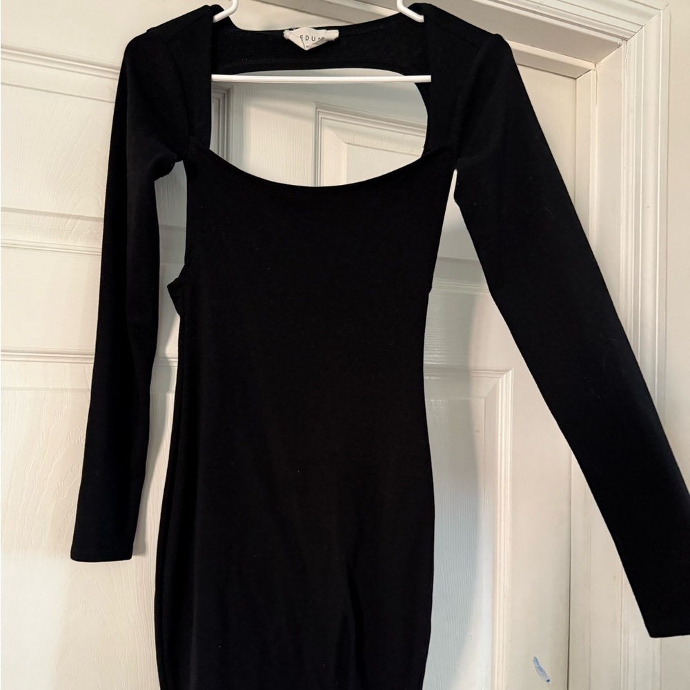 Elegant Black Long Sleeve Mini Dress